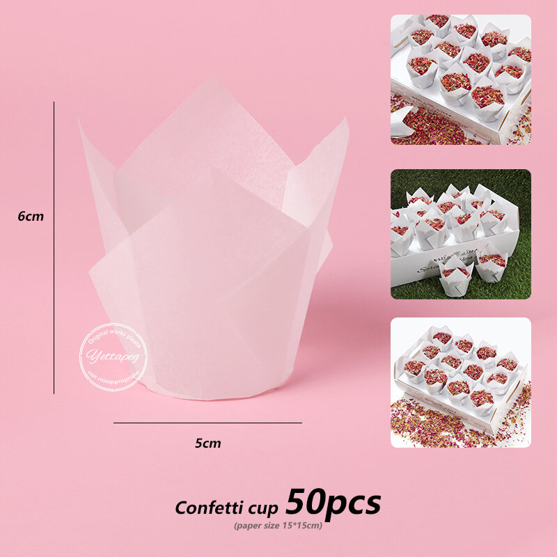 Bandeja de pétalos de rosa para boda, caja de soporte de taza de confeti para decoración de boda, conos de confeti de pétalos de flores secas, decoración de conos de papel