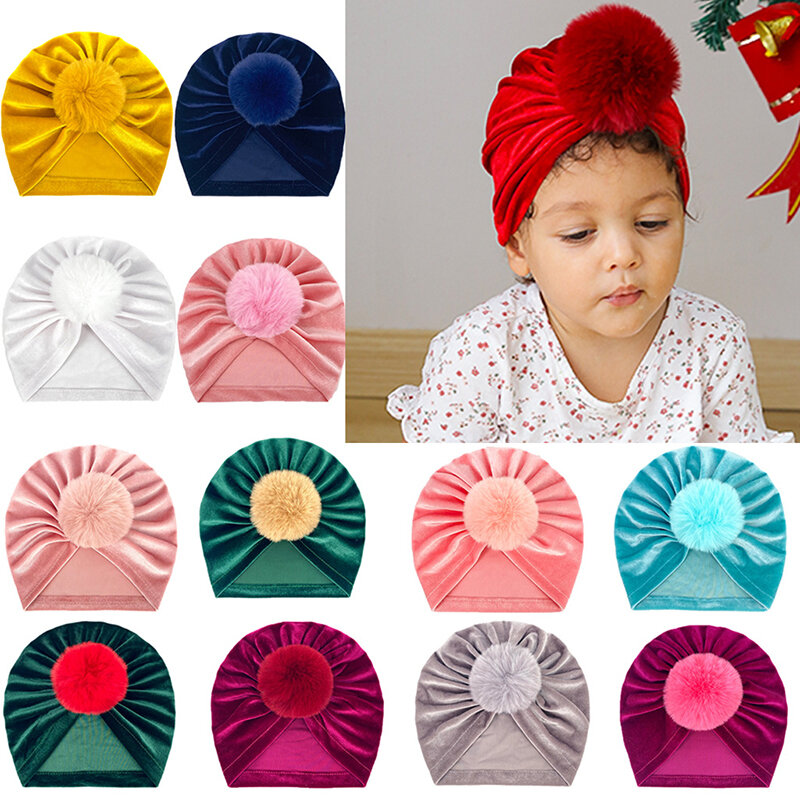 Бархатная шляпа для новорожденных, с ушками, большие пончики, облегающая шапка для девочек, бархатная индийская шляпа, шапка для маленьких мальчиков, реквизит для фотографий, шапка-тюрбан, Детские аксессуары
