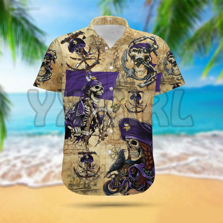قمصان صيفية مينيسوتا الفايكنج ثلاثية الأبعاد في جميع أنحاء المطبوعة قميص هاواي صيفي للرجال للنساء Harajuku قميص غير رسمي للجنسين