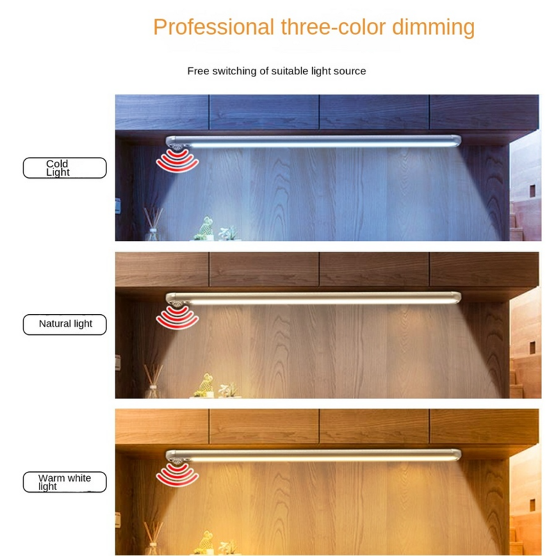 Induzione a LED sotto la luce dell'armadio dimmerabile 3 colori sensore di movimento armadio luce notturna lampada da cucina con striscia magnetica USB