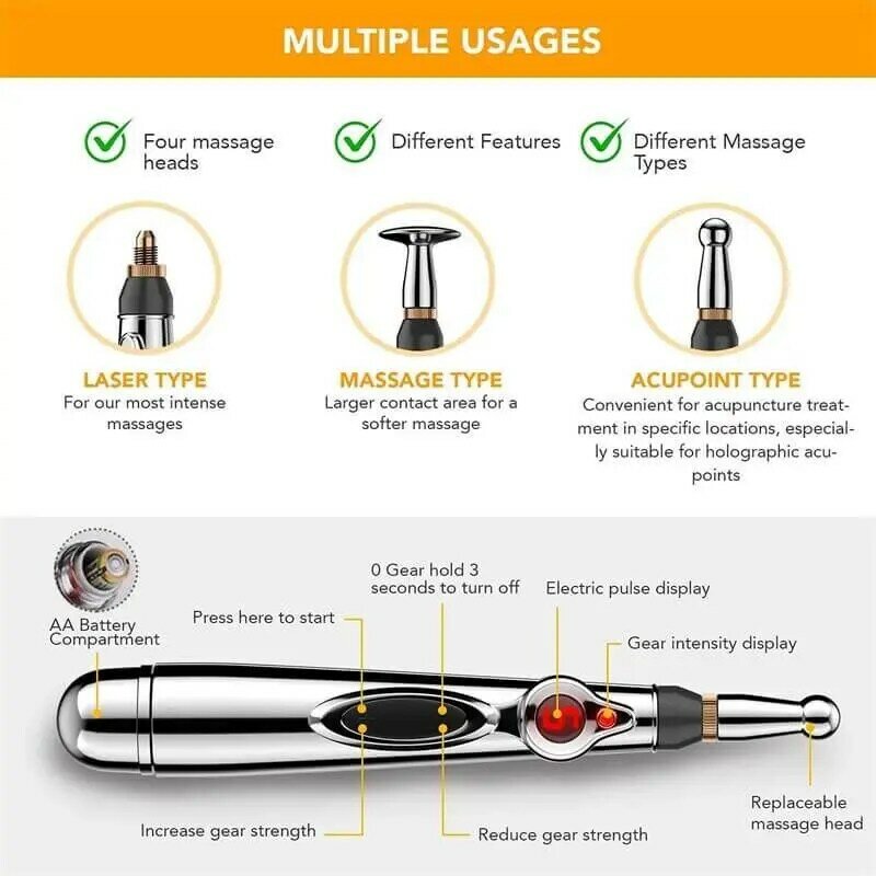 Acupuncture Pen For Pain Relief Usb Rechargeable Acupuncture Magnet Therapy Lymphatic Drainage Massaging Pen Self Massage Tools