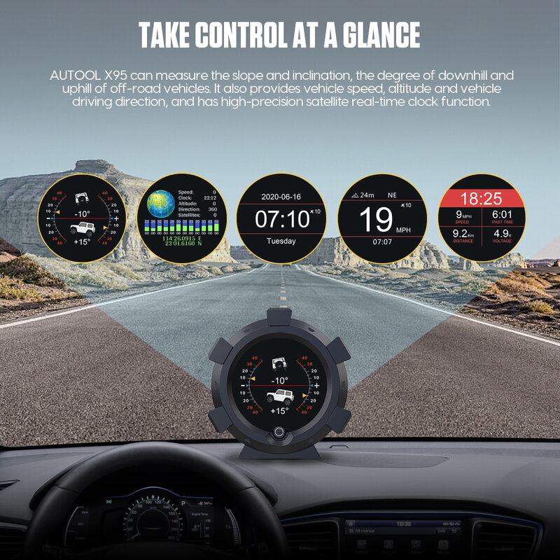 AUTOOL-Inclinómetro X95 para coche, accesorios para vehículos todoterreno, medidor multifunción, 4x4, proporciona velocidad de ángulo de inclinación, sincronización satelital, GPS