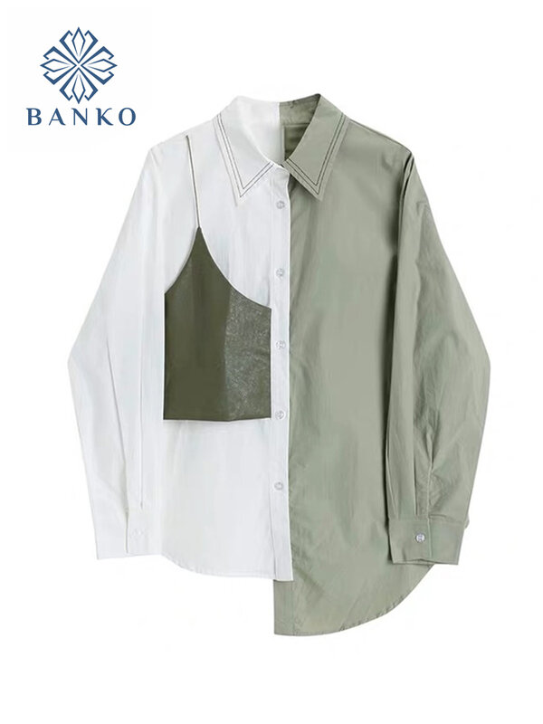 Camisa elegante de moda coreana para mujer, ropa de primavera con retazos irregulares, Blusa con botonadura única, 2022