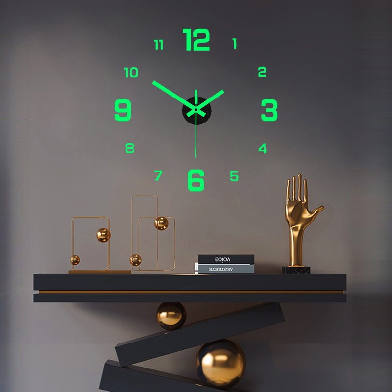 3DRoman ตัวเลขนาฬิกา Luminous นาฬิกาผนัง Frameless,Silent Digital Clock สติ๊กเกอร์ติดผนัง,ห้องนั่งเล่น Office Wall Decor สติกเกอร์
