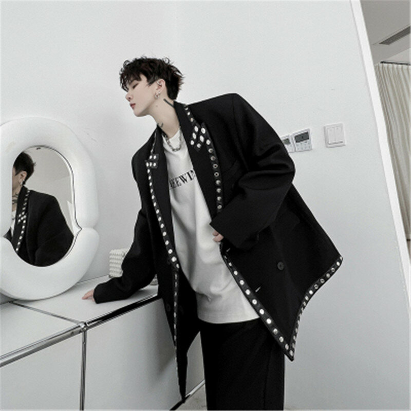 Unisex Anzüge Set Original Designer Dot Rand Lose Beiläufige Blazer mit Hosen Chic Japan Stil Party Jacke Hosen Tanzen Kleidung