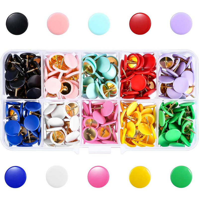 300pcs Colorful Thumbtack Set Beautiful Thumbtack for Home School Office (10 Grid Package, 10 Color)