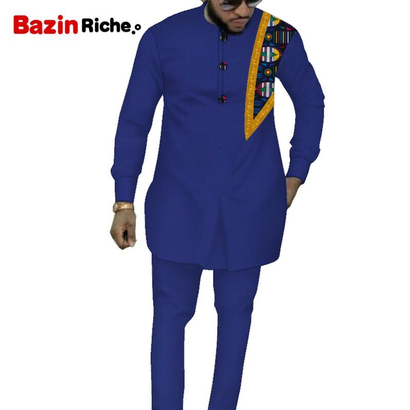 Abito da uomo africano abito Dashiki Mens Top Pant 2 pezzi Outfit Set camicia Riche con pantaloni 16-1317