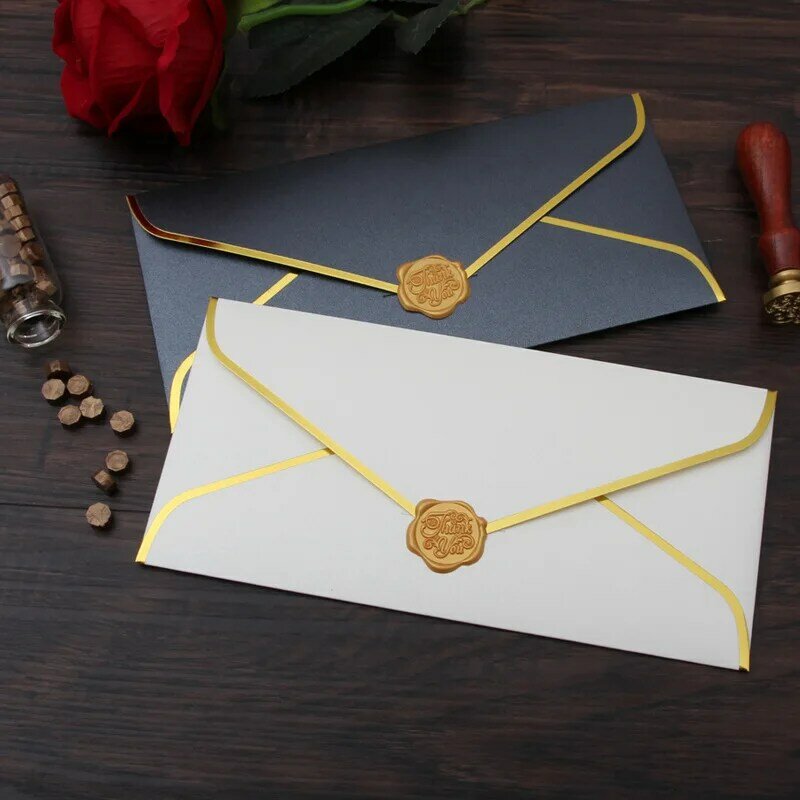 10ピース/セットゴールドスタンプ封筒クリエイティブレトロヨーロッパビジネス封筒便箋封筒結婚式の招待状