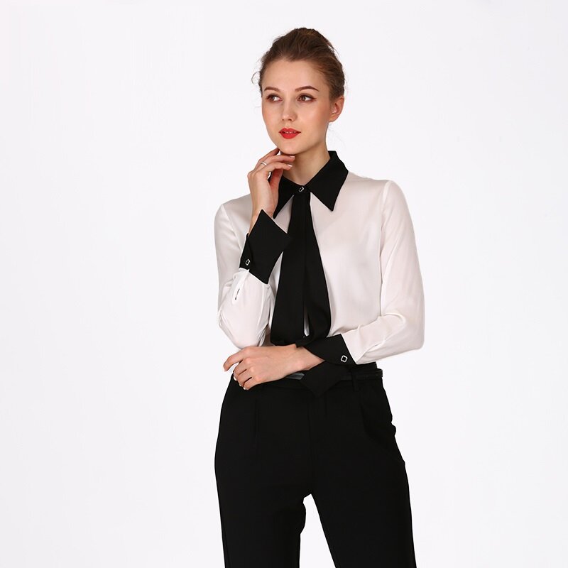 Spring & Summer Ladies New Silk Blouses Bow Tie Mulberry Silk Blouses