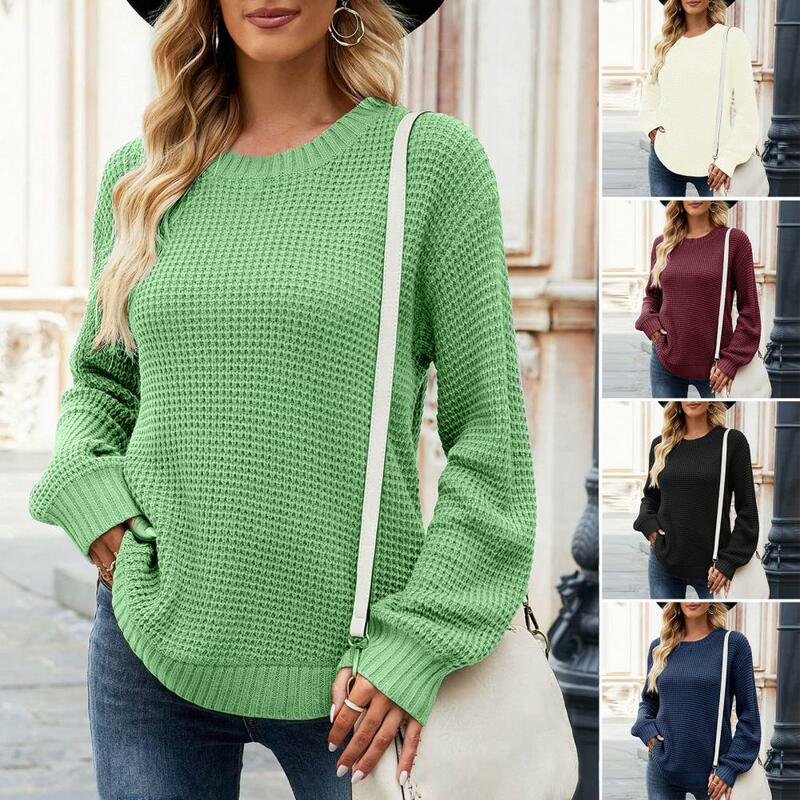 Fashion Skin-Touch Pullover Sweater Crew Neck Autumn Winter Solid Color Loose Waffle Bottoming Sweater Cold Resistant