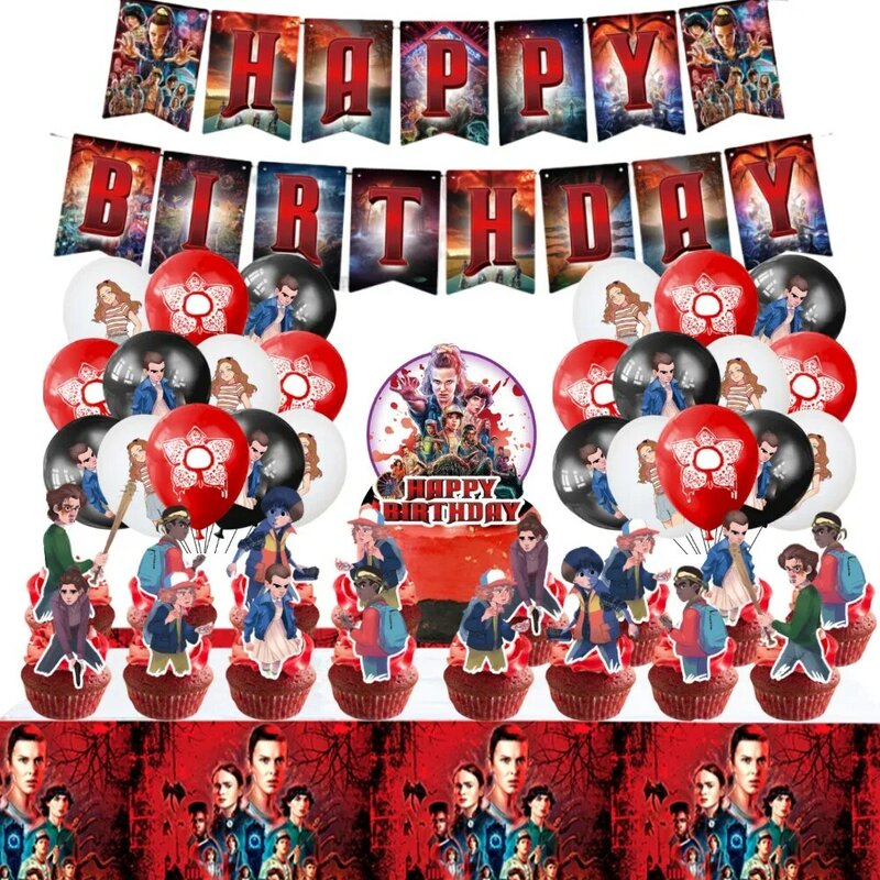Stranger Things Birthday Party Decorations Supplies Paper Plate Tablecloth Straws Banner Theme Baby Shower Balloons Kids Favors
