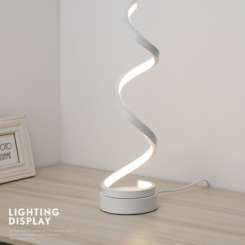 Lámpara de mesa en espiral LED moderna, luz de mesa creativa regulable para dormitorio, mesita de noche, decoración de escritorio, luces nocturnas
