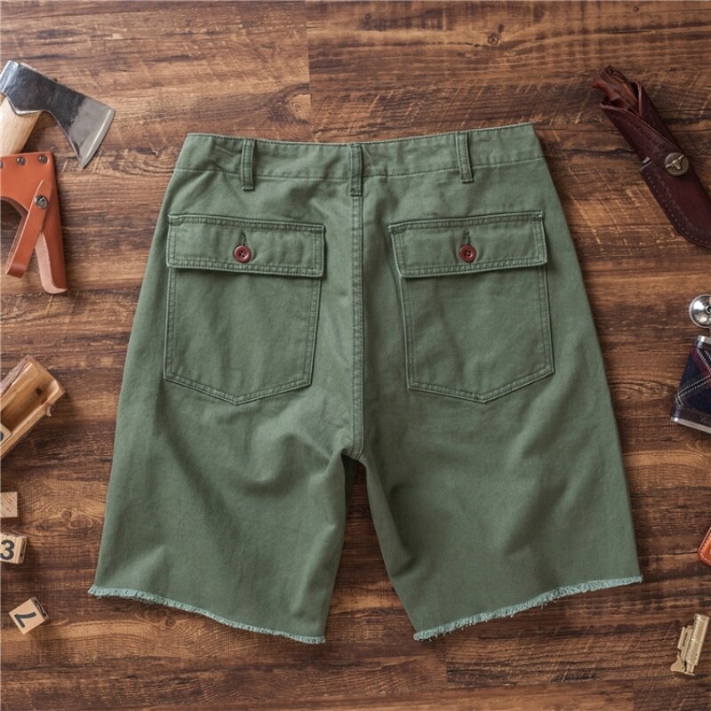 Pantalones cortos militares para hombre, Shorts rectos con bolsillos laterales, medio pantalón de carga, informales, Vintage, de verano