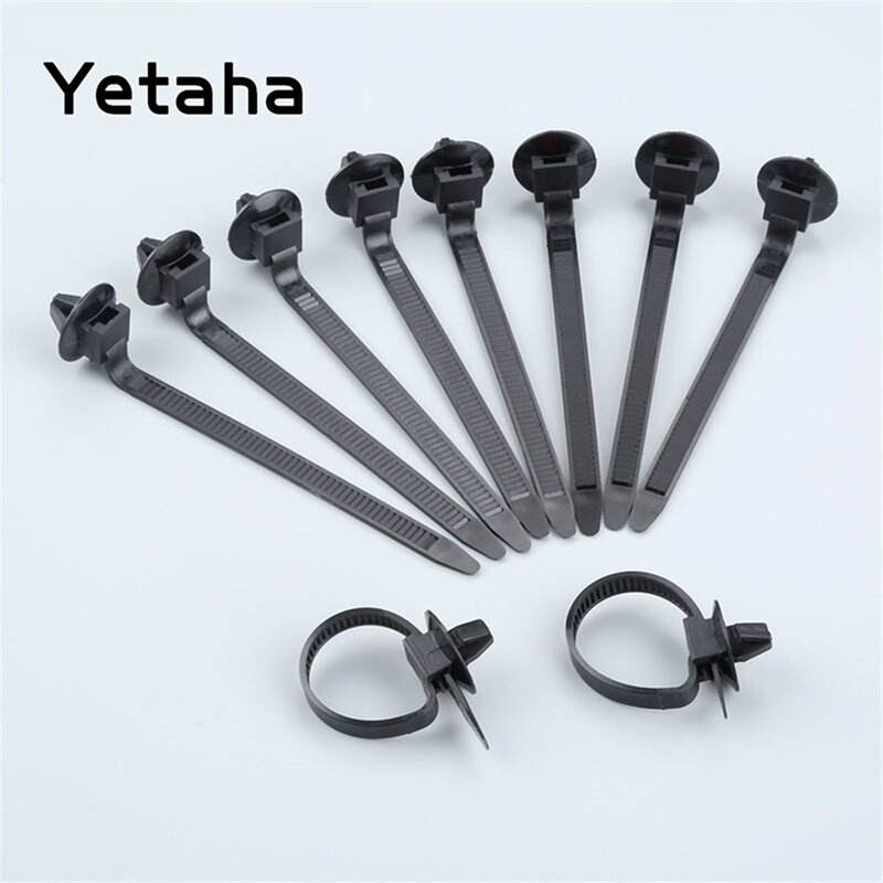 Yetaha 100/500 PCS Car Cable Fastening Ties Nylon Black Car Auto Cable Strap Push Mount Wire Tie Retainer Clip Clamp