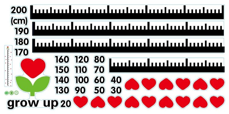 Kids Height Measure Chart Wall Sticker Nursery Room Decor Red Hearts Growth Ruler Home Room Decoration Art Mural Decals Poster
