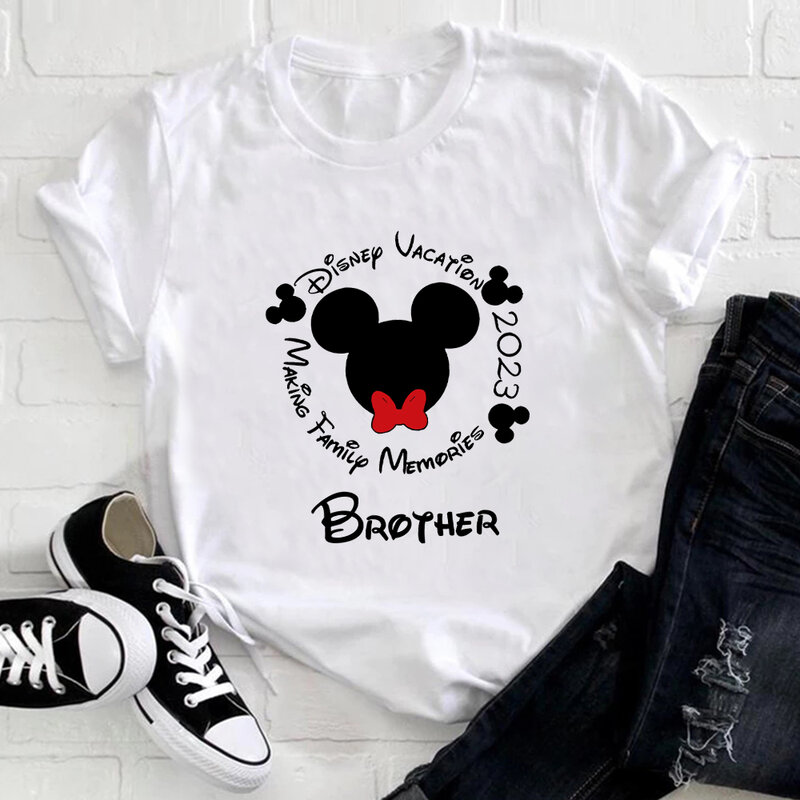 Disney-Mickey Minnie Mouse Family Memories combinando camisetas, roupas de papai e filho, camiseta moda infantil, combinando, férias, 2023