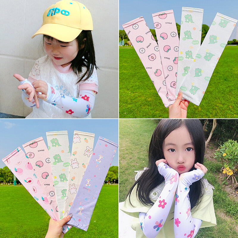 2022 Summer Children Ice Sleeves Sunscreen Baby Ice Silk Sleeves Boys and Girls UV Protection Cute Outdoor Arm Guard Sleeves