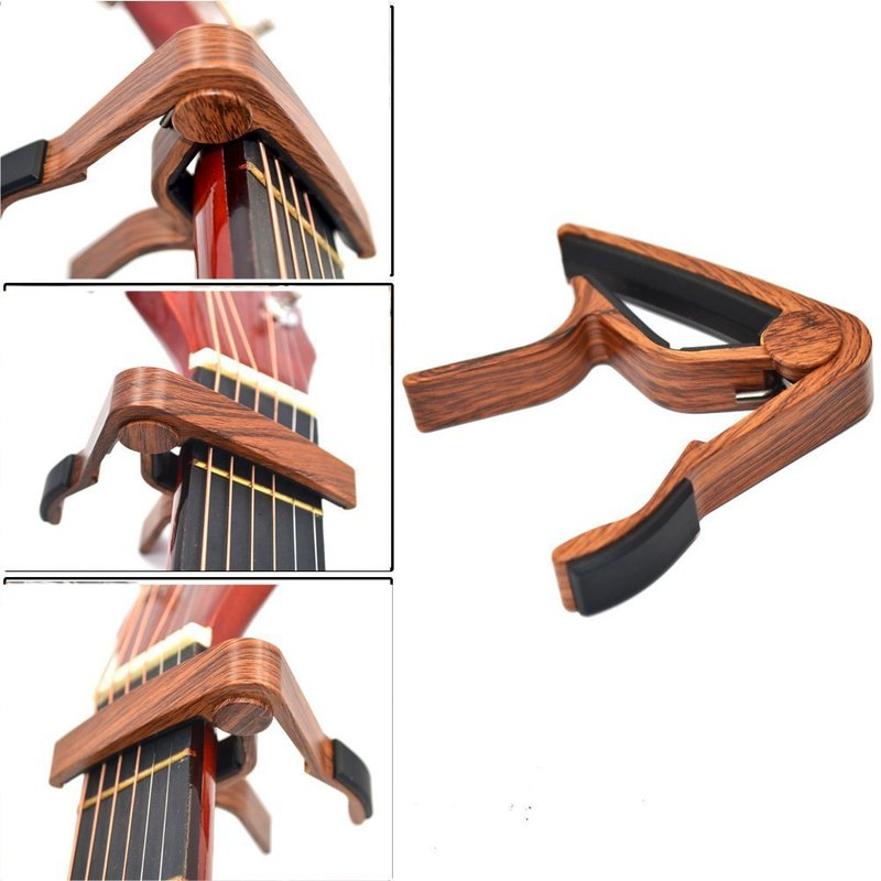 Alta qualidade adequado para guitarra ukulele tuner metal grão de madeira guitarra de metal capo perfeito silicone almofada acessórios