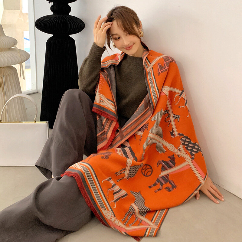 女性のためのプリントカシミヤスカーフ,暖かくて厚いショール,ブランドスカーフ,バンダナ