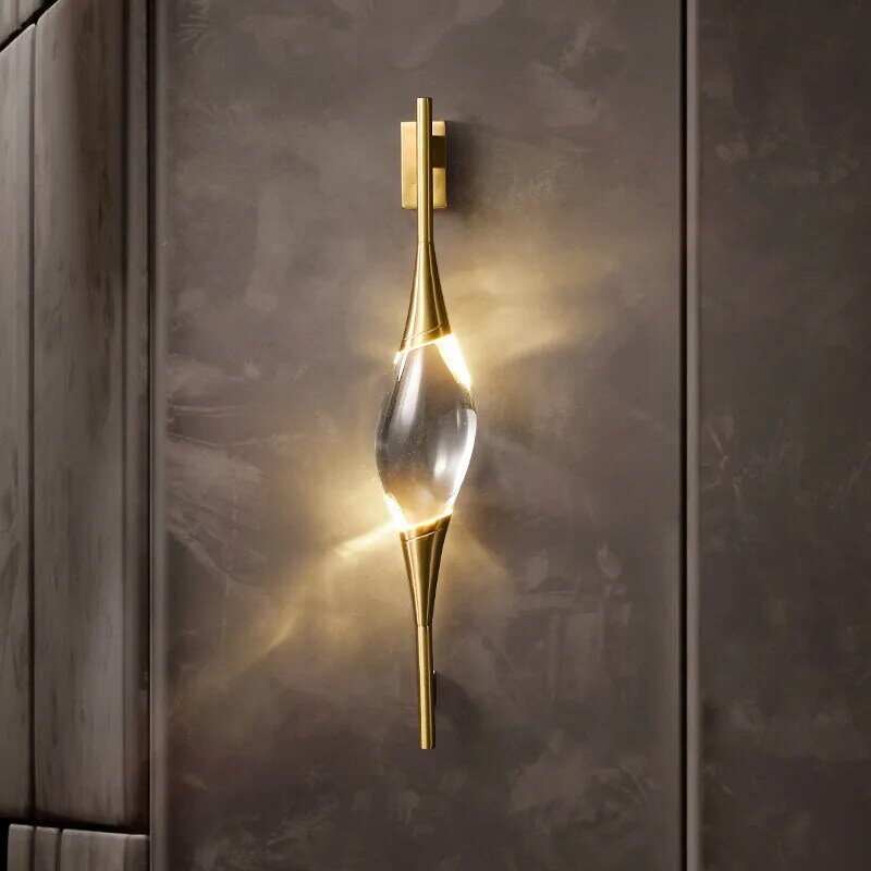 Postmodern Crystal Wall Lamp Copper Body Sconce Light Bedside Stair Lamp for Loft Dining Living Room Bar Corridor Aisle Luminair