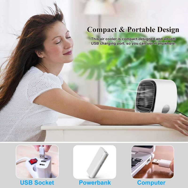 Portable Air Conditioner Fan Personal Space Mini Evaporative Air Cooler Quiet Office Desk Fan with Handle Humidifier Misting Fan