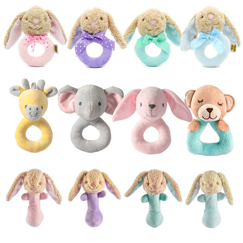 Sonajeros de dibujos animados para bebé recién nacido, Animal infantil, campana de mano, juguete de felpa, regalos de desarrollo, juguetes para bebés de 0 a 12 meses