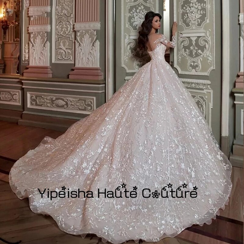 Yipeisha-vestido De novia De manga larga, elegante, escote corazón, con apliques, cola De barrido, 2022