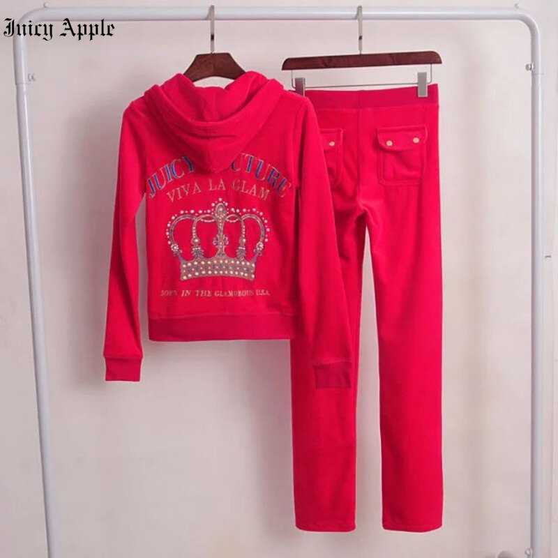 Juicy Apple Pakaian Olahraga Modis 2 Potong Set Musim Semi Musim Gugur Jaket Ritsleting + Celana Panjang Setelan Olahraga Perempuan Setelan Kaus untuk Wanita