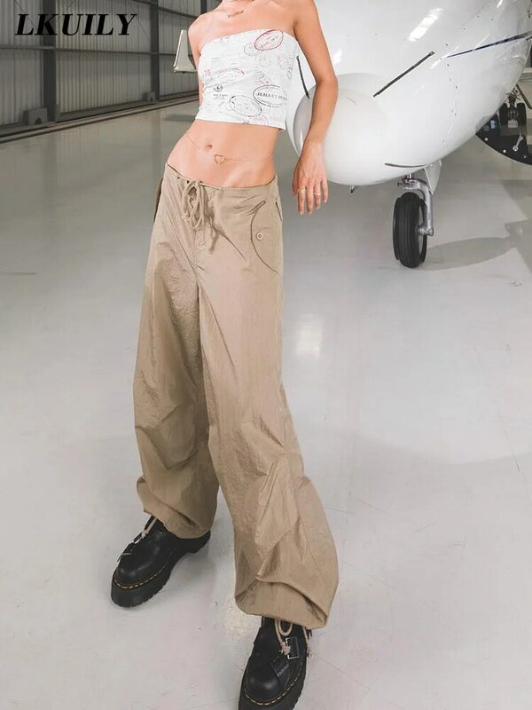 กางเกงผู้หญิงแฟชั่น Famale เสื้อผ้าใหม่กางเกงกระโปรงต่ำเอวขากว้างหลวม Y2K Streetwear สุนทรียศาสตร์ตรง...