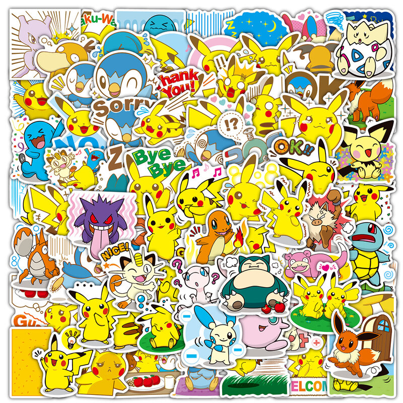Pegatinas de dibujos animados de Pokémon para niños, calcomanía de Anime para monopatín, portátil, teléfono, álbum de recortes, grafiti, juguete, 10/20/40/80 piezas