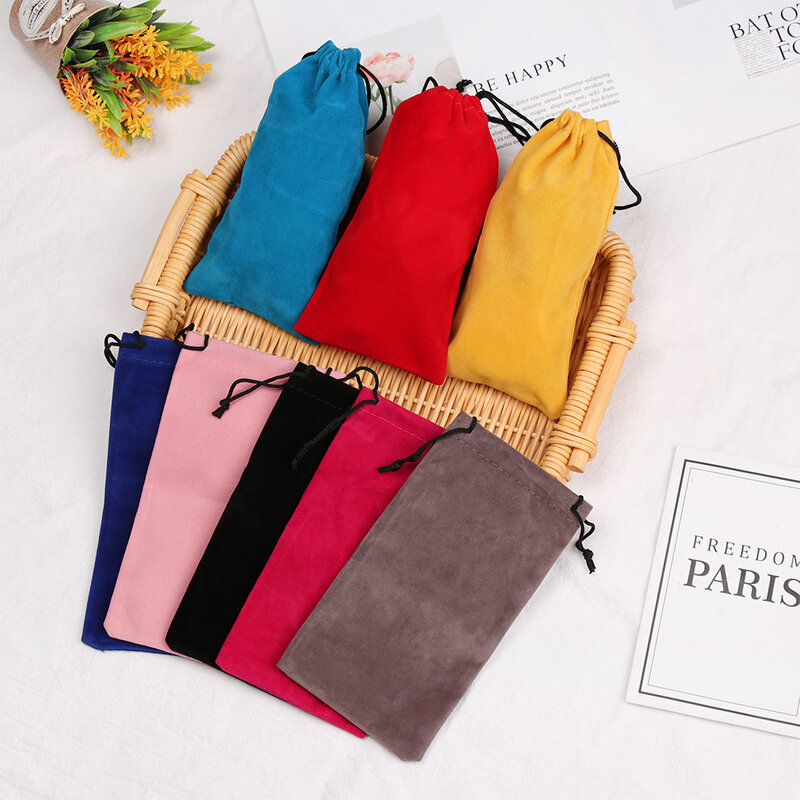 1Pc Soft Drawstring Pouch Bags Solid Color Eyeglasses Pouch Portable Sunglasses Bag Glasses Cloth Bags Eyewear Accessories