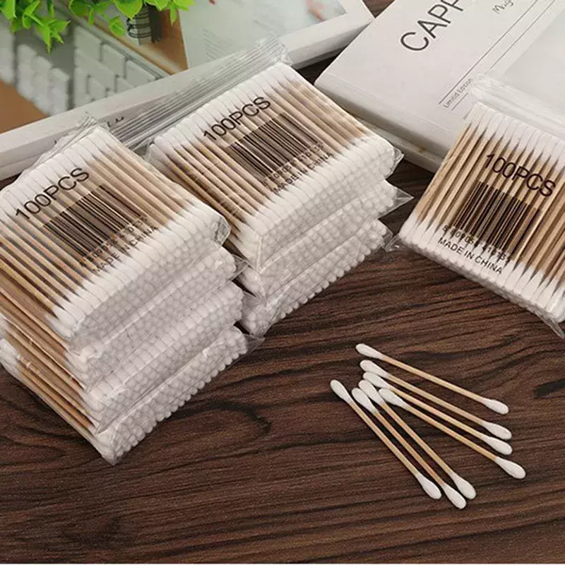 100/30pcs Pack Double Head Cotton Swab Women Makeup Cotton Buds Tip Medical Wood Sticks Nose Ears Cleaning Health Care Tools