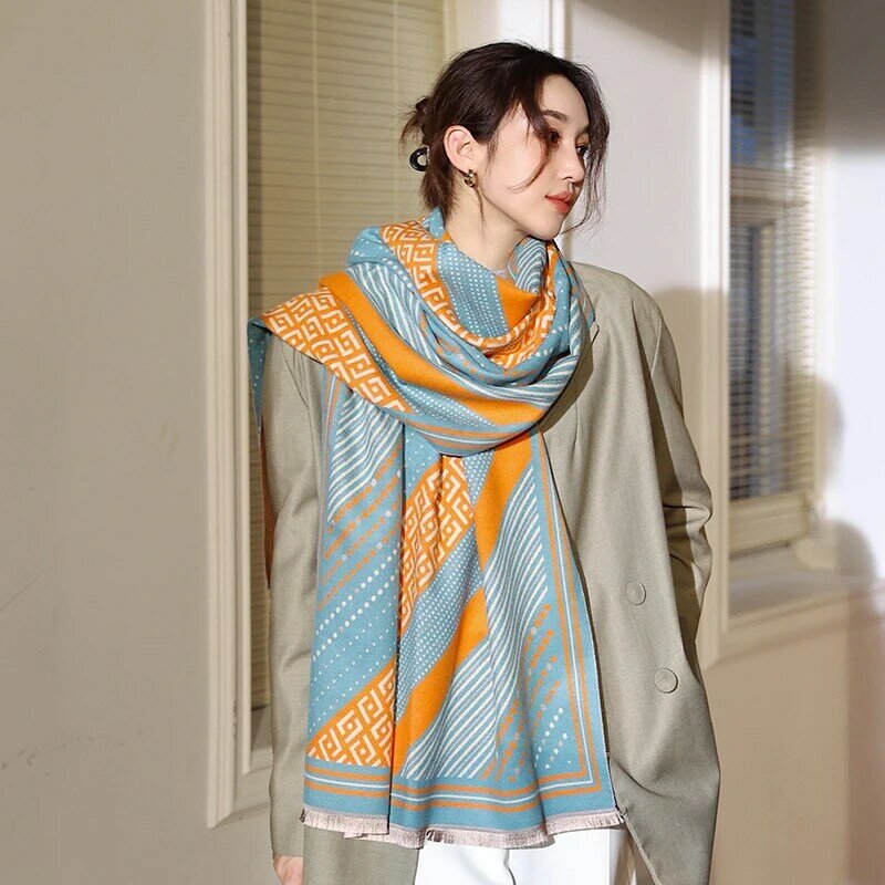 Роскошный брендовый теплый кашемировый шарф 2021, женское толстое одеяло из пашмины, шаль Bufanda, платок, женское дизайнерское пончо 2021