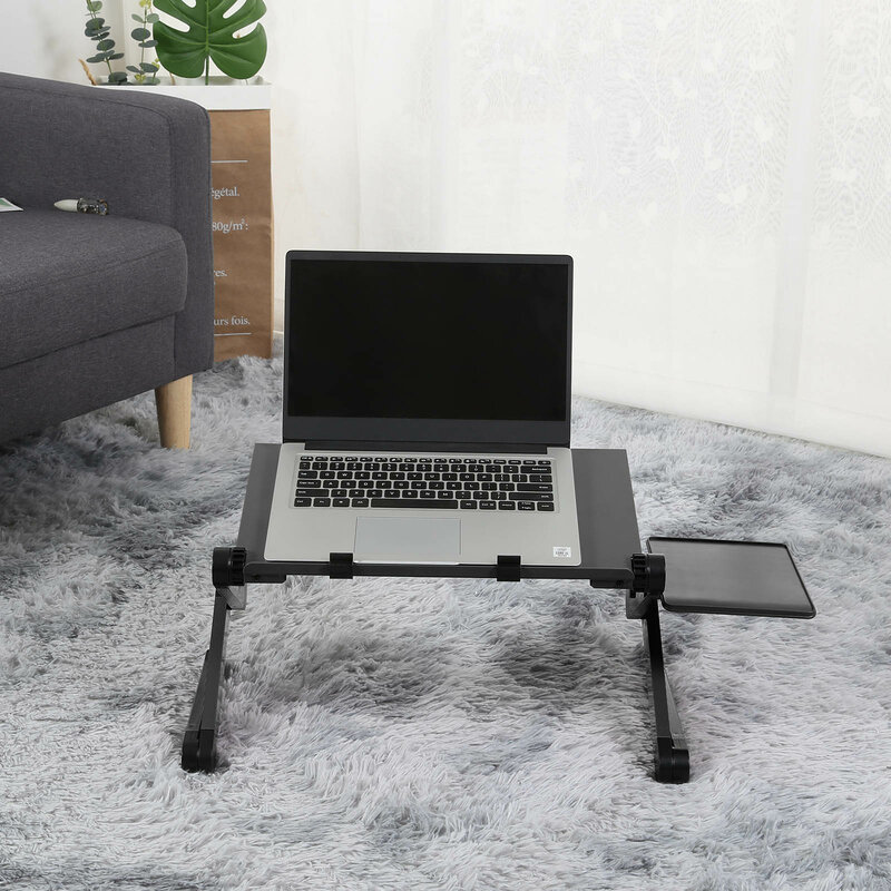 Mesa portátil para laptop, mini estação ergonômica com bandeja para laptop e suporte para laptop, armação retrátil de alumínio, regulagem de altura, para apoio na cama, sofá