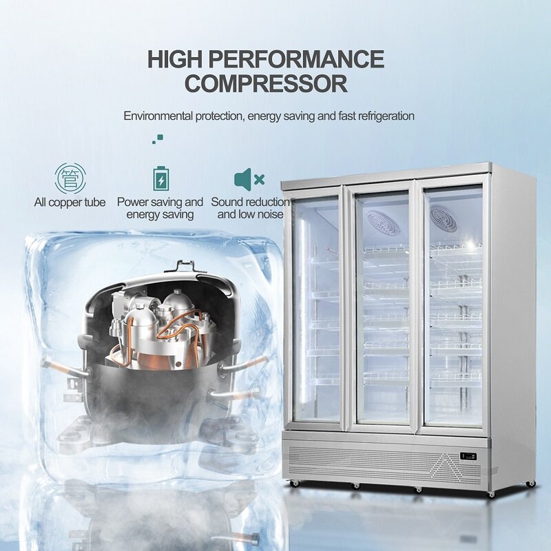 Frost Free Glass Door Chiller Vertical Display Showcase Beverage Refrigerator Cabinet Cold Drink Beer Cooler