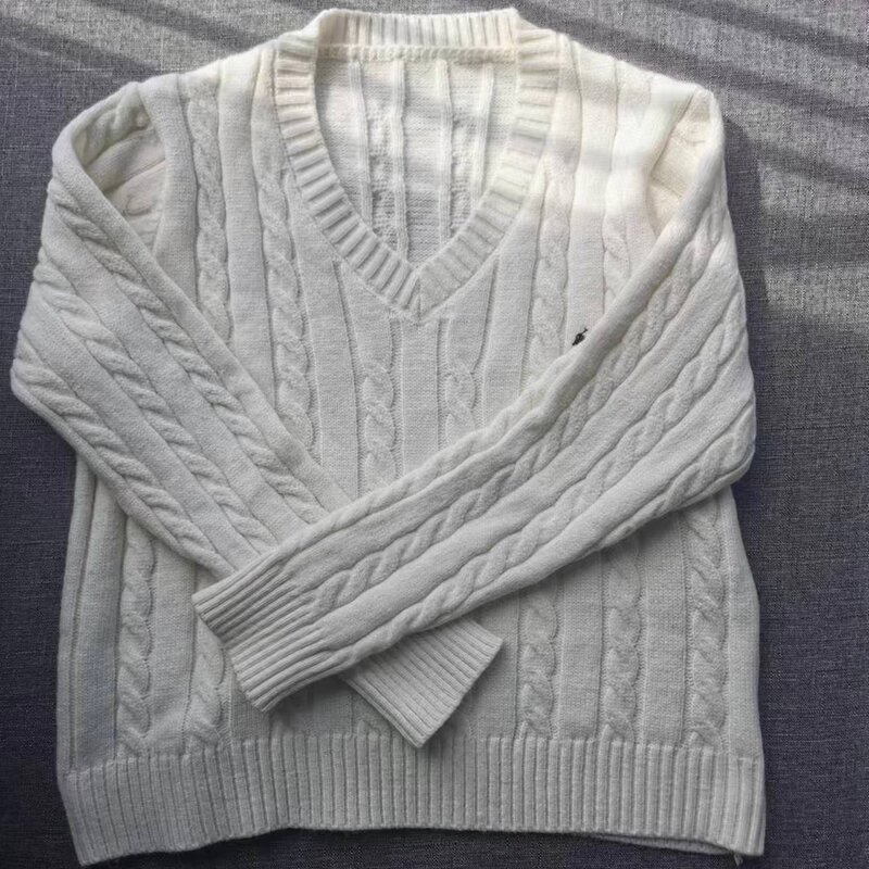 Zimowy damski sweter z dzianiny sweter z dzianiny solidny dekolt z długim rękawem sweter Basic haft Jumper elegancki Top 2023 XC055
