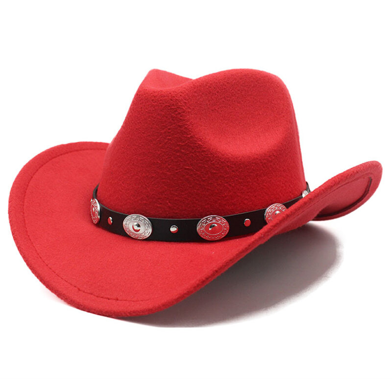 Zachodni kapelusz kowbojski dla mężczyzn kobiety wełna filcowa jesień zima Vintage szerokie rondo kapelusze kapelusze Cowgirl brytyjski styl kościół Jazz kapelusze