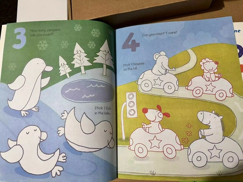 21.5*27Cm Buku Mewarnai Kartun Anak-anak dengan Stiker Cat Buku Catatan Pembelajaran Hewan Berpakaian Truk Penggali Prasekolah