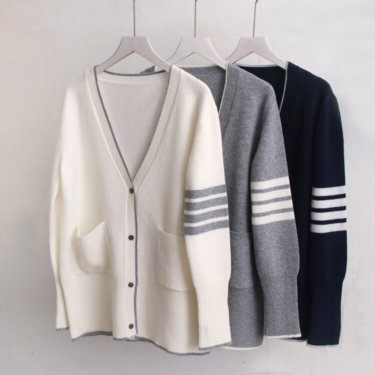 Women's hot selling long sleeved autumn and winter cashmere women's V-Neck Sweater TB style new women's cashmere casual cardigan