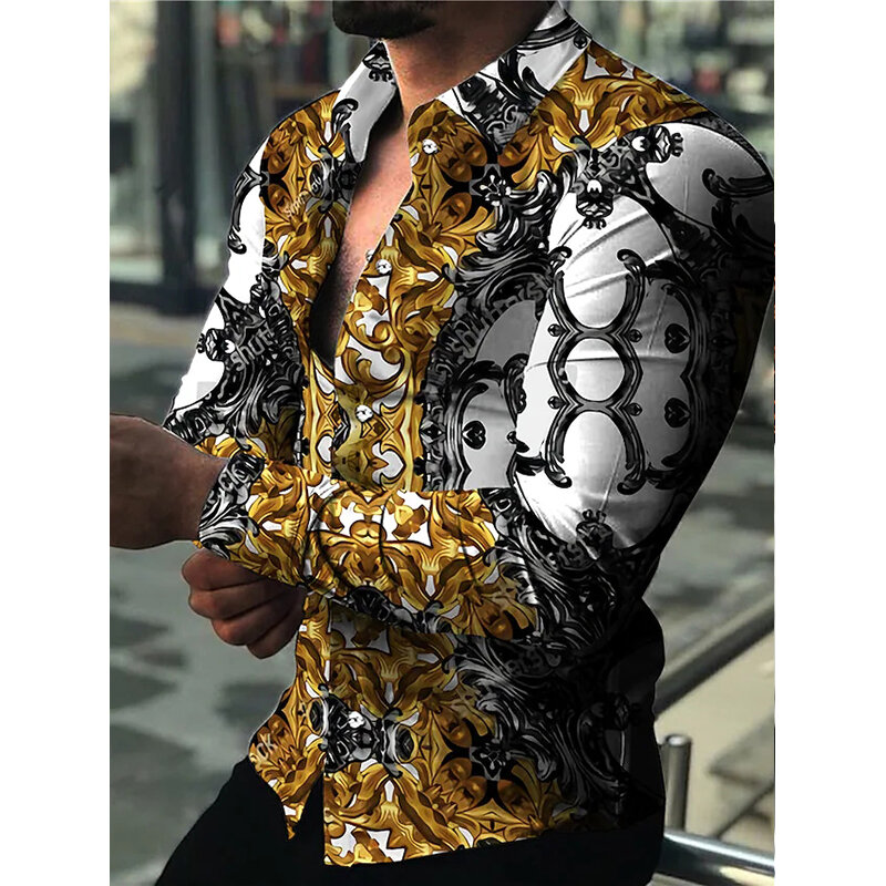 Camicie da uomo di moda camicia Casual camicie a maniche lunghe con stampa floreale oversize abiti da uomo camicette Cardigan Vintage di alta qualità