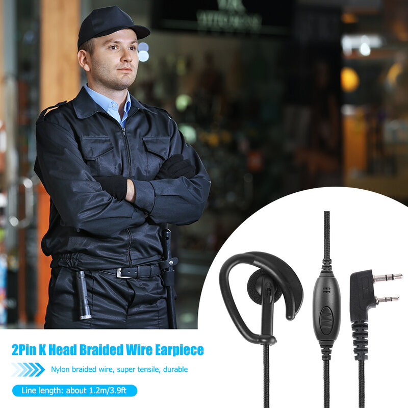 2Pin PTT Earpiece Headphone Kait Telinga Kawat Nilon Volume Dapat Disesuaikan untuk Kenwood