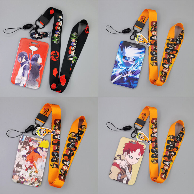 Funda protectora de PVC con cordón para tarjetas de identificación, carcasa de Naruto, Anime, Sasuke, Kakashi, para colgar en el cuello, para estudiantes