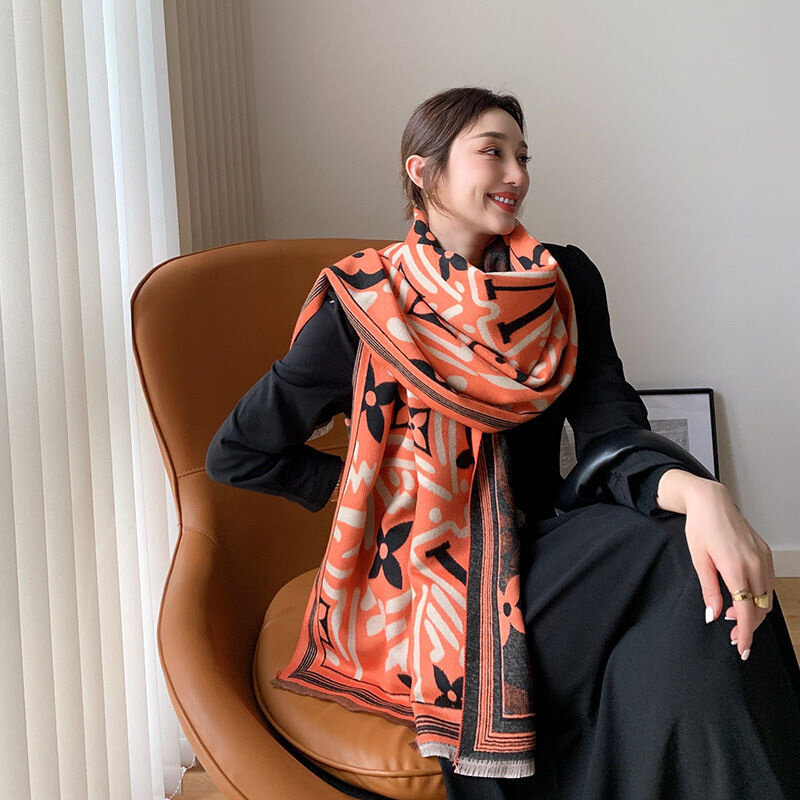女性用カシミヤスカーフ,厚手のチェック柄の女性用ロングスカーフ,カシミヤ,冬に最適,2022コレクション