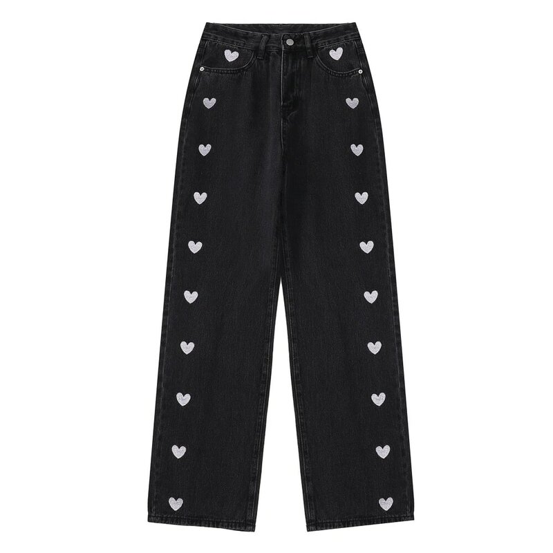 MOLAN piękne damskie jeansy nadruk Love Vintage wysokiej talii Zipper Fly eleganckie spodnie dżinsowe damskie spodnie Mujer