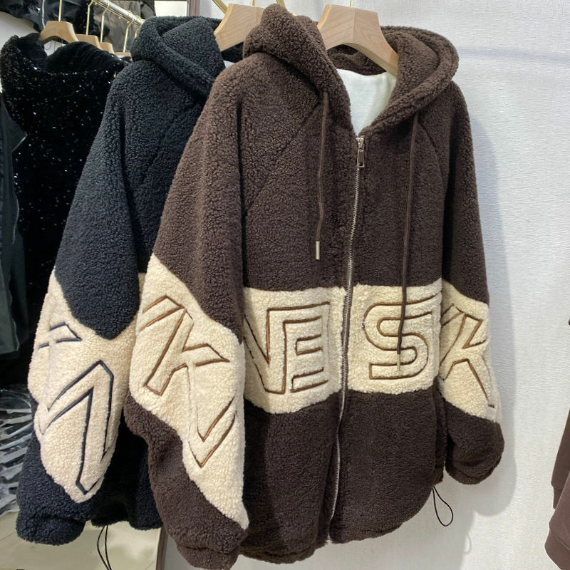 Свитер в стиле ins с надписью super fire, свитер популярного цвета, Женская осенне-зимняя одежда, Свободное пальто из искусственной овечьей шерсти