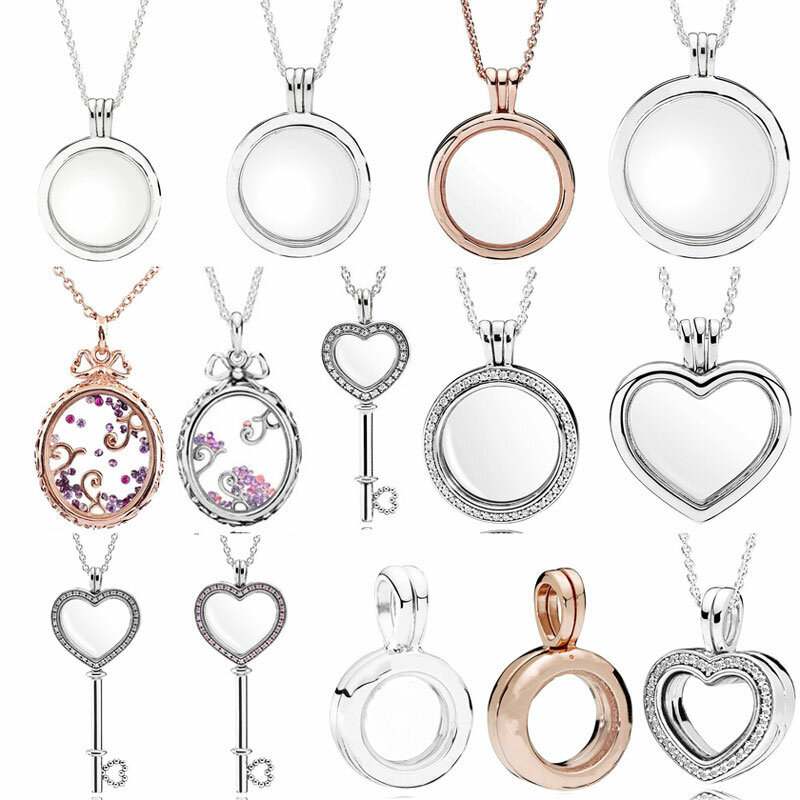 Новые мерцающие серебряные розовые плавающие медальоны со сверкающими реглами для Pandora Bead Charm DIY Jewelry