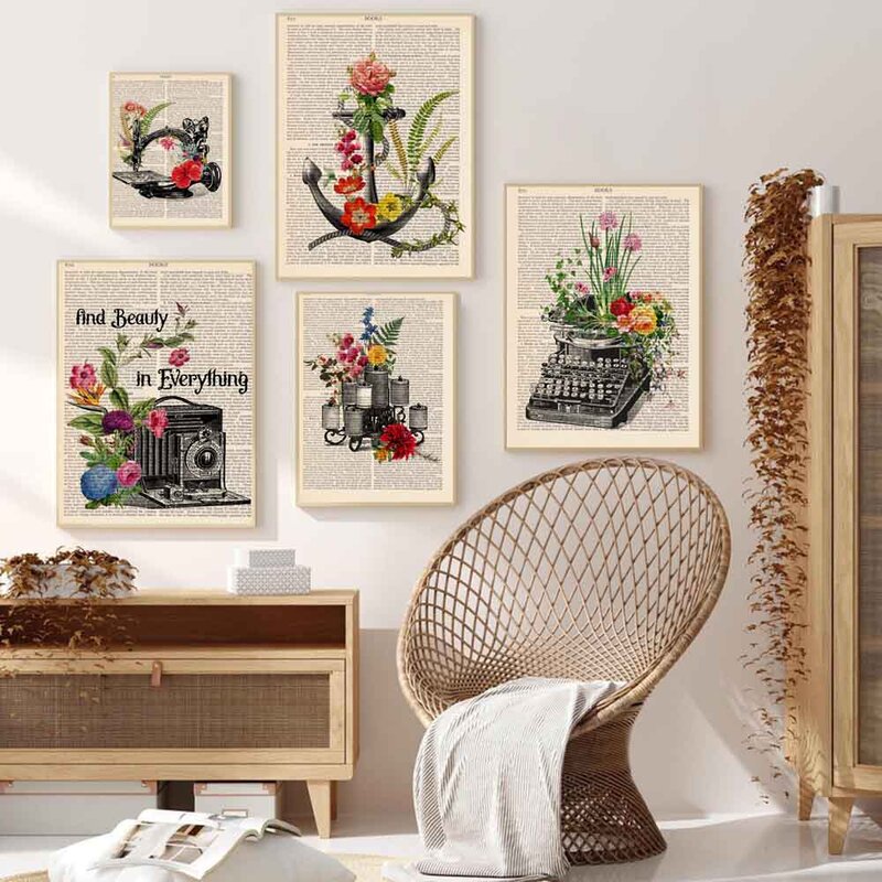 Retro art old electrical canvas painting radio table lamp telephone poster office wall art living room home decoration mural