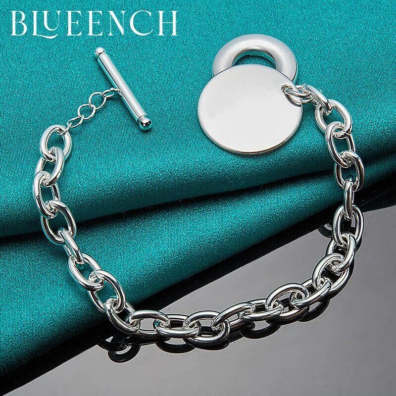 Blueench 925 prata esterlina pingente redondo pulseira para senhoras festa casual moda jóias