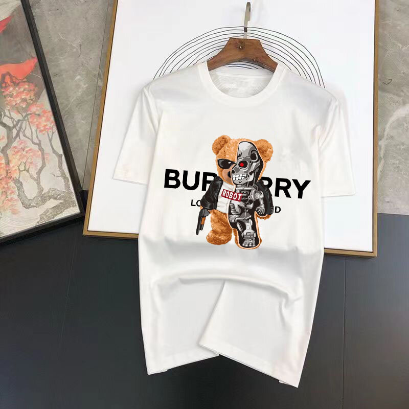 2023 męska letnia koszulka luksusowe litery nadruk niedźwiedzia 100% bawełna z krótkim rękawem Tees Solid Color letnia odzież Streetwear topy koszula