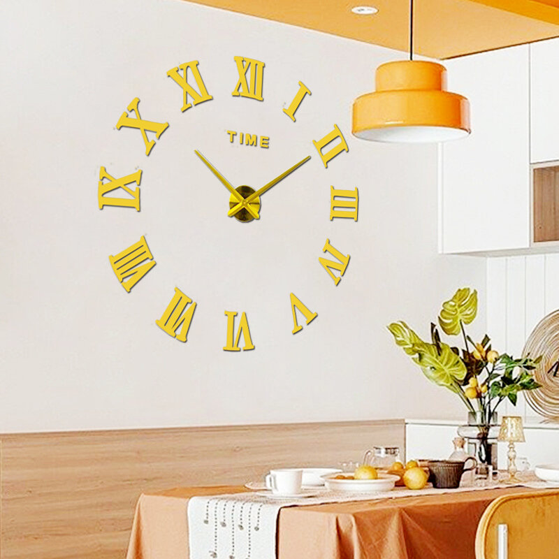 Muhsein Modern Wall Clock 3D Roman Numerals Clock Large Size DIY Wall Sticker Clock Home Decor Mute quartz Watch Free Shipping